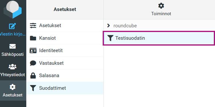Luotu suodatin on Suodattimet-kansiossa.